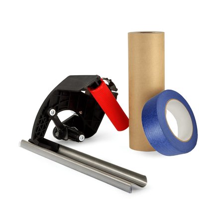 IDL PACKAGING Set of Hand-Masker Device, 9 x 60 yd Masking Paper and 1.5 x 60 yd Painters Tape for Painting TH-120-9-B